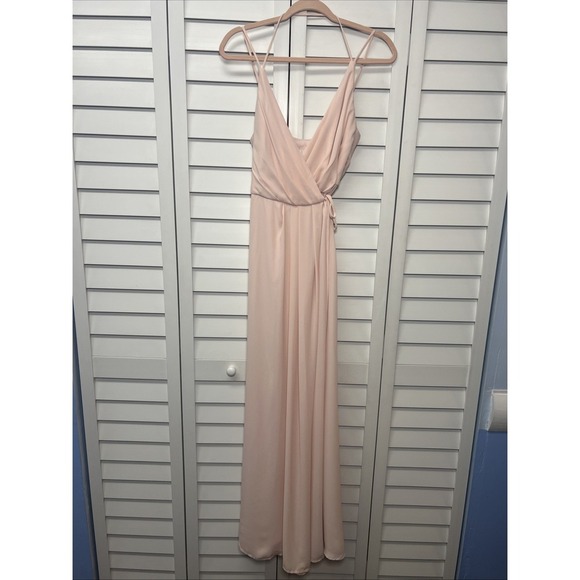 David's Bridal Double Strap Georgette Chiffon Wrap Maxi Dress Size 2 Petal - Picture 4 of 10